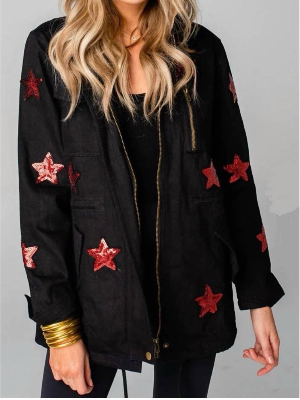 Buddy Love We’re the Stars Black Star-Embellished Denim Jacket - Women's Coat